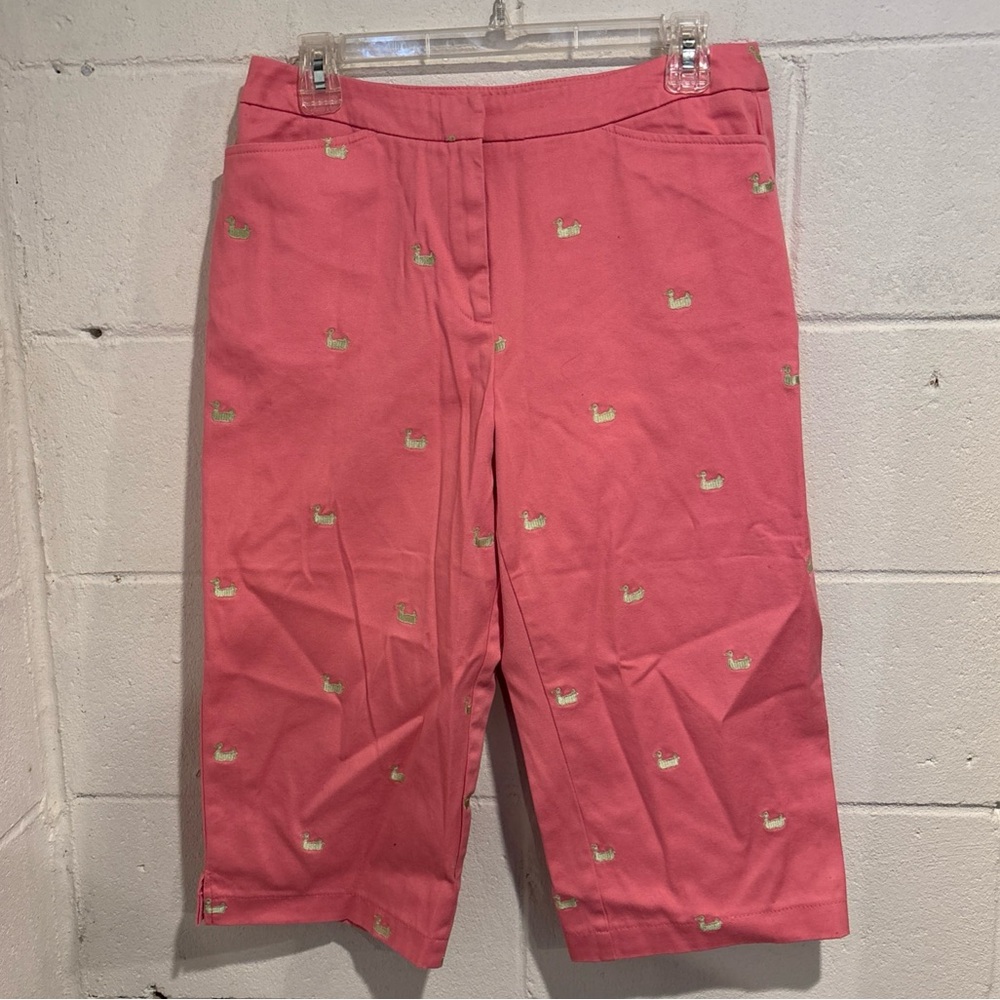 Duckhead Capri skimmer pants high waiting pink yellow embroidered ducks